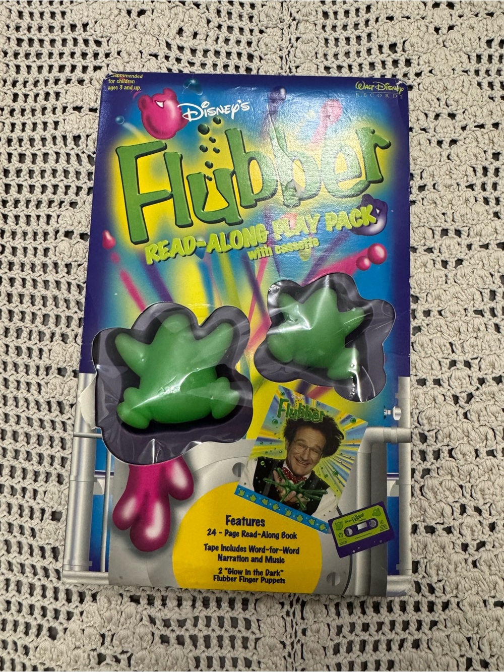 Vtg 1997 Disney Flubber Read-Along Play Pack Cassette Book & Puppets